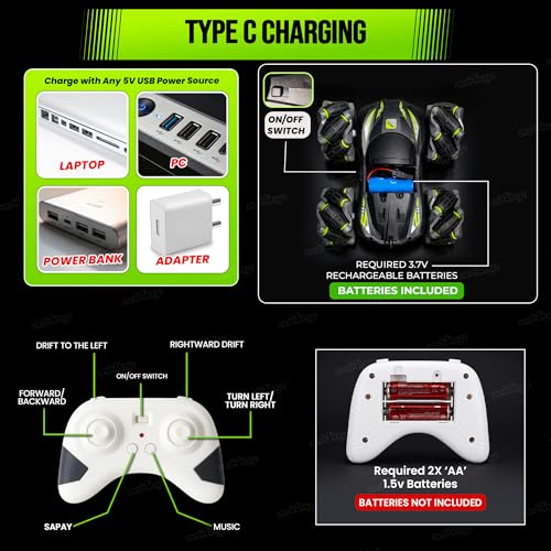 Image of Zest 4 Toyz Remote Control Car Toy for Kid Adults | High-Speed Tumbling 4x4 Off Road 180 Flip with Mist Spray 360 Rotating | Rechargeable RC Car USB 45+ft Range 2.4GHz Remote Control Drift Stunt Car