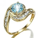 Huanhuan Jewelry Round Sky Blue Cubic Zirconia Gold Plated Girls Teen Bridal Wedding for Womens Band