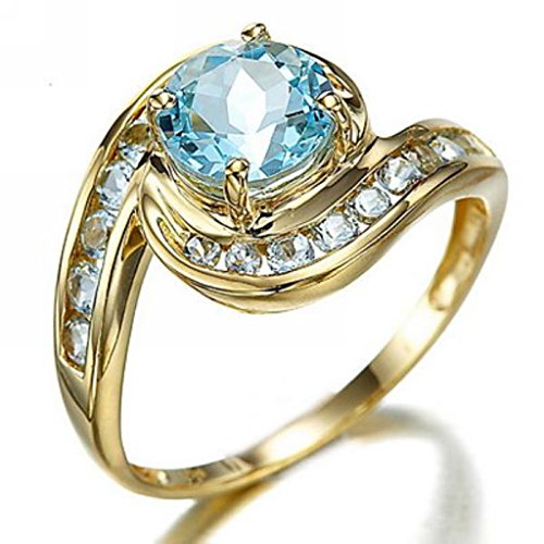 Huanhuan Jewelry Round Sky Blue Cubic Zirconia Gold Plated Girls Teen Bridal Wedding For Womens Band Ring Girlfriend Birthday Gift Size 8 #TOP4