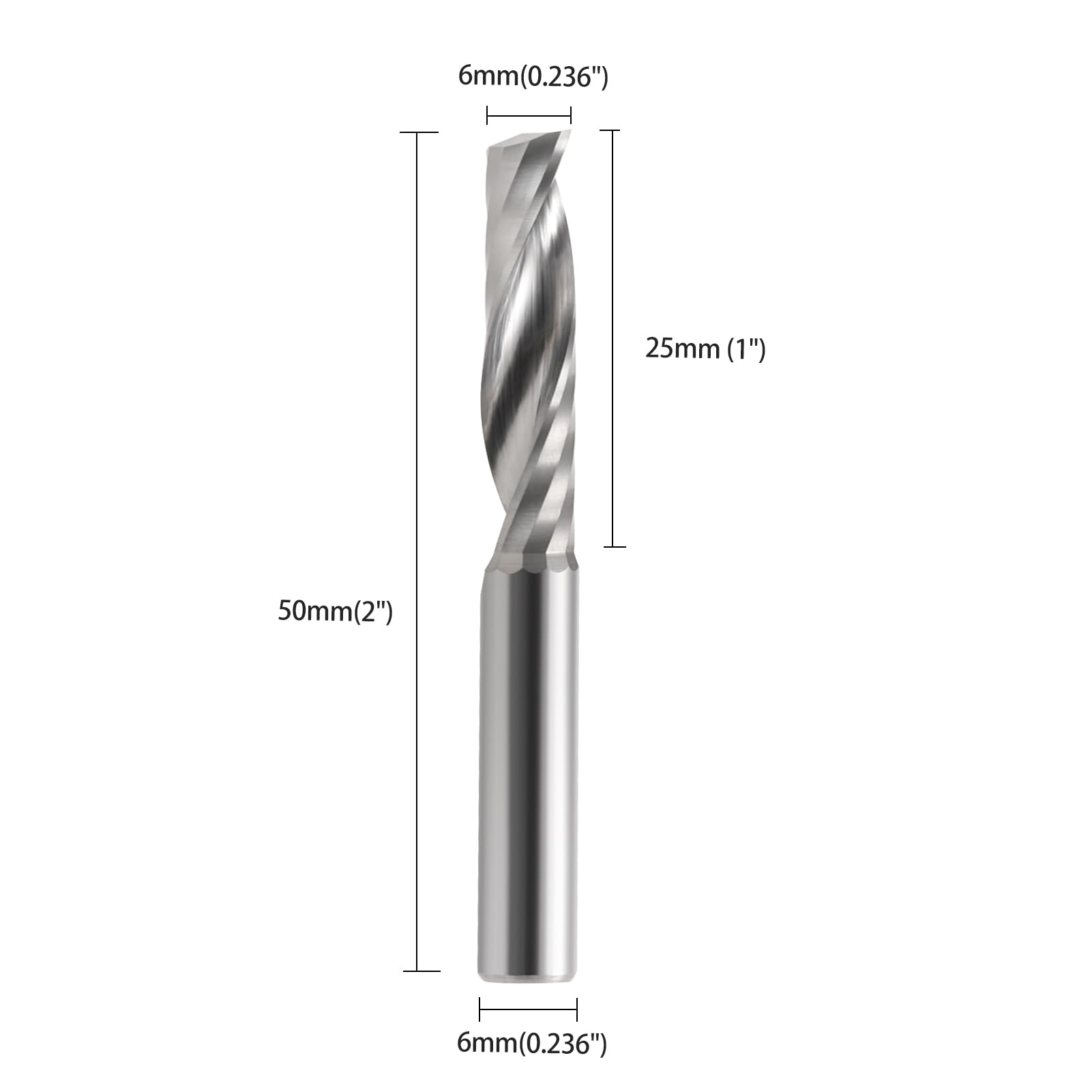 EU_HOZLY 6 mm Schaft, 6 mm Schnittdurchmesser, 25 mm Nutenlänge, 1 Nutenschaftfräser, CNC Spiralfräser, Upcut-Schneidwerkzeug für Acryl, PVC, ABS, Sperrholz, 5 Stück