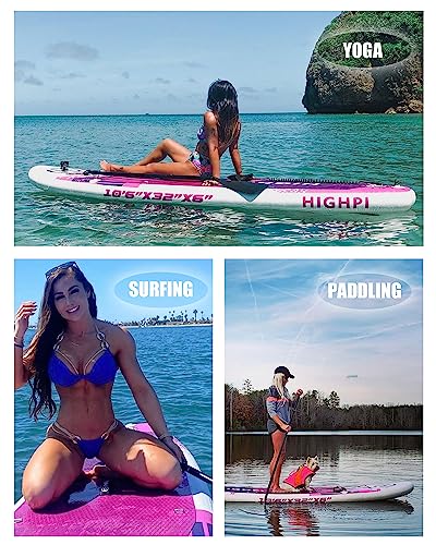 Highpi Inflatable Stand Up Paddle Boards, 10'6''X32''X6'' Sup With Accessories Backpack Anti-Slip Deck, Leash, Paddle And Hand Pump, Pink Paddle Board Standing Boat For Youth & Adult #TOP6