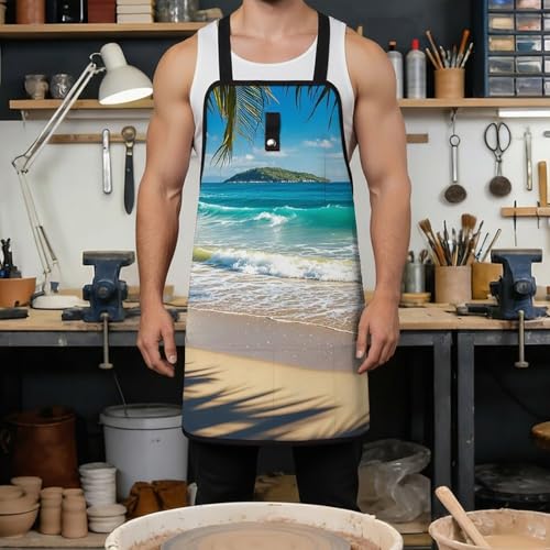 Delantal para taller con diseño de playa, ajustable y práctico miniatura 4
