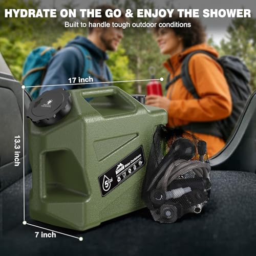 Ducha portátil para camping Eioehtl, balde alimentario de 5 galones con bomba de batería de 2200mAh, IPX7 impermeable, cabezal de alta presión, diseño a prueba de derrames para camping, playa, senderismo y lavado de perros miniatura 6