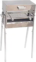 LAURINDO'S Churrasqueira Portátil Com 2 Grelhas a Carvão com Tampa a Bafo Inox - Altura Ajustavél - Espetinho a Bafo