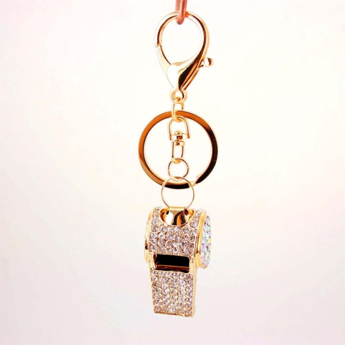 Whistle Rhinestone Keychain, Golden Zinc Alloy Bag Pendant Ornament image 3