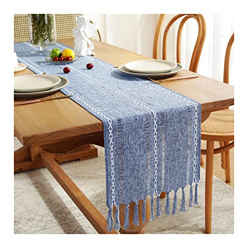 Chemin de table moderne en lin avec pampilles faites main pour chic rustique