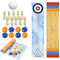 3-in-1 Tischspiel Set, Shuffleboard, Bowling und Curling, Tragbares Familienspiel für Zuhause und Büro (Große)
