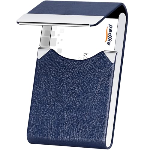 Image of Padike Professional Business Card Holder PU Leather Business Card Case Name Card Holder Slim Metal Pocket Card Holder with Magnetic Shut (Z-Blue)