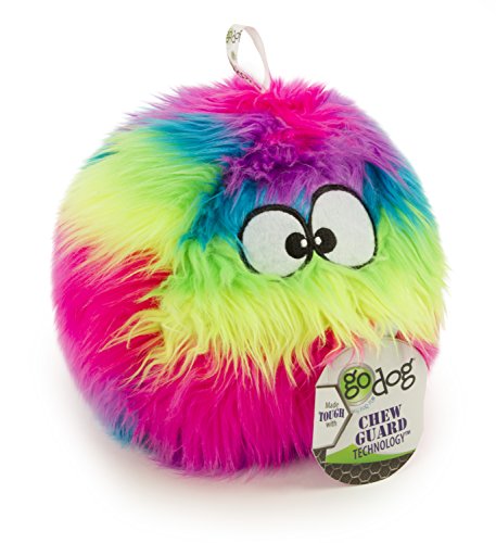 goDog Furballz Squeaky Plush Ball Dog Toy, Chew Guard Technology - Rainbow, Large - Thumbnail 6