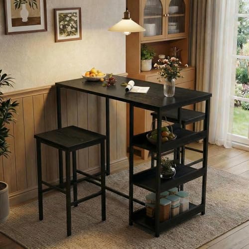 GarveeHome 3-Piece Kitchen Table Set with Storage Shelves & 2