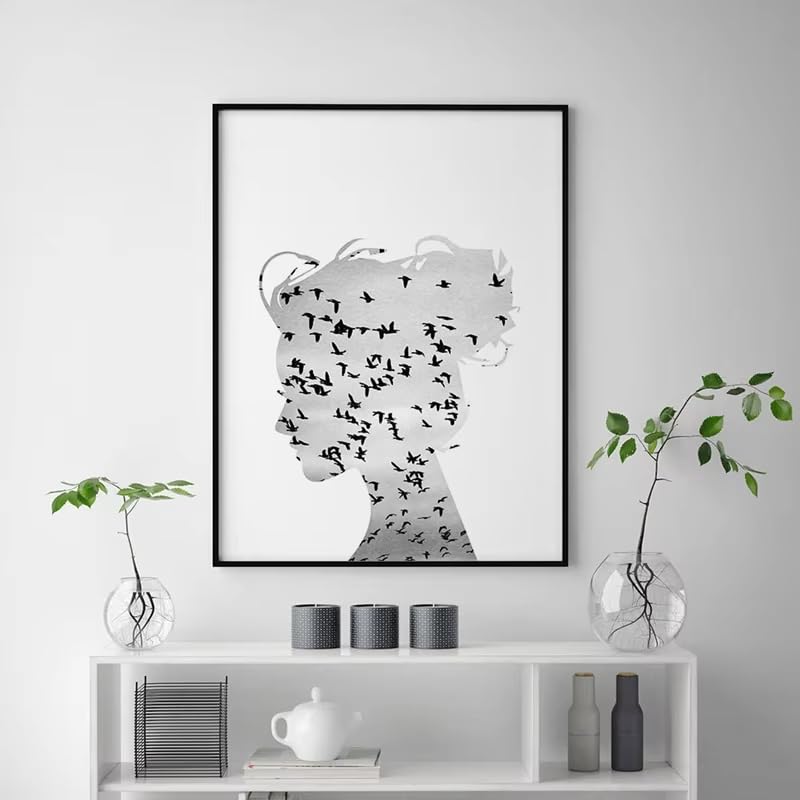 Tableau art nordique scandinave salon toile moderne oiseau cadre 60x70