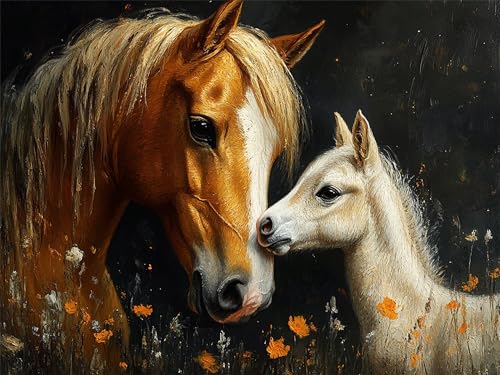 Peinture par numéro cheval et fleur avec toile infroissable 80x100cm