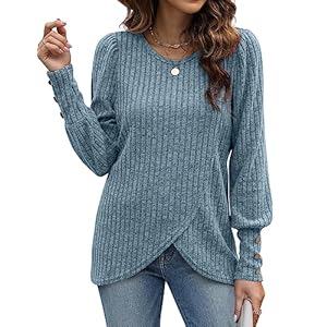 WEESO Lightweight Puffy Lantern Sleeve Tunic Tops Pullover Sweaters for Women Casual Tulip Hem