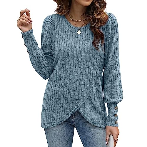 WEESO Lightweight Puffy Lantern Sleeve Tunic Tops Pullover Sweaters for Women Casual Tulip Hem