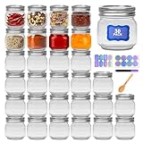 8 oz Mason Jars 30 Pack，Small Glass Containers with Lids，8oz Mason Jars with Lids,Canning Jars,The set includes 1 wooden spoons, 8 stickers, and a purple pen，Ideal for jams, spices, candy