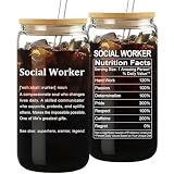 Mikopei Social Worker Gifts - Glass Cup with Lid and Straw, Social Work Month Appreciation Gifts for Women...