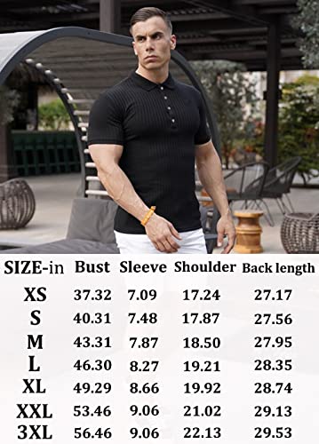 Urru Men's Muscle T Shirts Stretch Short Sleeve Workout Tee Casual Slim Fit Polo Shirt Black Xl #TOP5