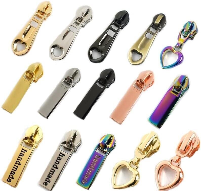Tirador de cremallera de metal para ropa, 10 deslizadores de cremallera de metal, 10 deslizadores de cremallera de metal para cremalleras de nailon 5#, kits de reparación de bolsas, accesorios de