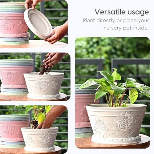 Image of Eha Earth Friendly Nile Planter 9.5 inch Planters for Home Decor| Bamboo Based Plant Pot | Pack of 6 | UV Protected Pot for Plant | Flower Pot for Living Room, for Outdoor and Indoor | Celeste