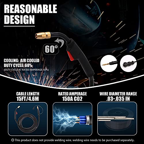 Mulmart 15Ft M-150 M-15 M15 M150 Mig Welding Gun Welding Torch Stinger Replacement For Miller 150A,Millermatic 90, 35/120 / 130 / 130Xp /135 / 140S / 150/175 / 180S /185,Hobart Ironman 210 #TOP1