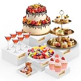 CHONOVO Buffet Risers Set of 6 Food Display Risers for Party, White Dessert Stands, Acrylic Cube Boxes Display Nesting for Buffet Table Catering Dessert 5' 6' 7' 8' 9' 10'