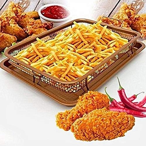 Duffy® Copper Crisper Tray Non-Stick Oven Baking Tray with Elevated Mesh Crisping Grill Basket 2 Piece Set