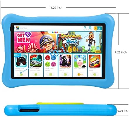 AWOW 10.1 inch Kids Tablet with KIDOZ, Android 13, Quad Core, 8GB+128GB, Kids-Proof Case, Stylus Pen, Parental Controls, Dual Cameras - Blue