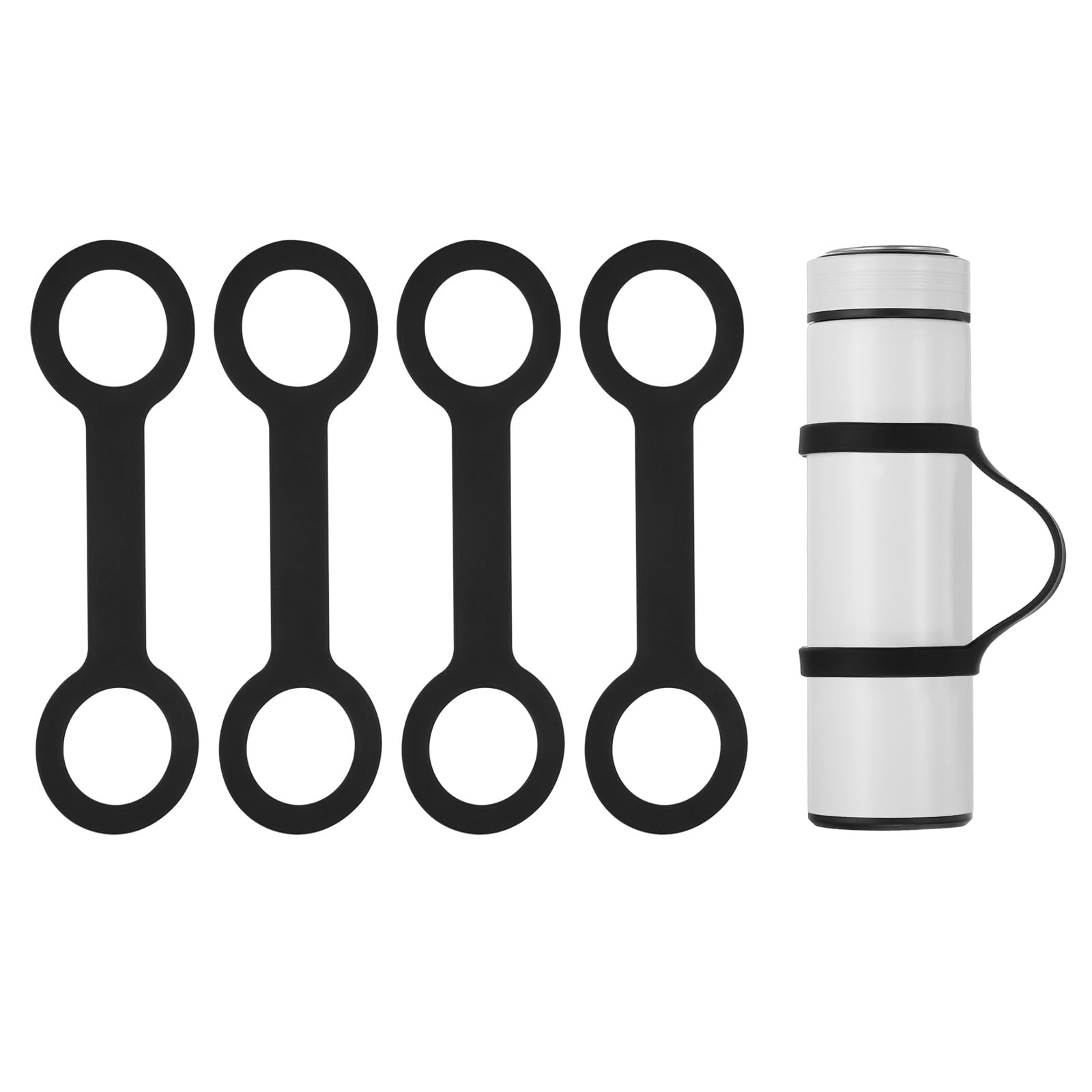 PATIKIL Water Bottle Carrier Grip, 4 Pcs Portable Soft Silicone Non-Slip Water Handle Grip Water Bottle Holder Strap for Outdoor Running Bike Gym Jogging Carrying, Black