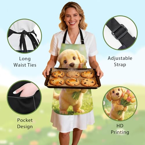 Image of Nuxovilar Decorative Kitchen Apron, 26.77x30.70 Inch Polyester Cooking Wearable Cover