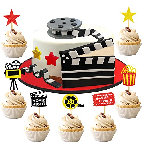 12 Pcs Movie Night Cake Topper Glitter Movie Cupcake Toppers Picks Movie Night Birthday Party Decoration For Movie Theme Birthday Party Baby Shower Supplies #TOP1