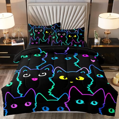 BERTSUCA 5 Pcs Cute Cat Twin Comforter Set for Girls, Kids Comforter Twin Bedding Sets with Sheets — view 4