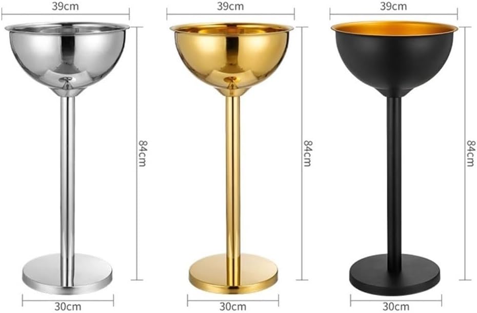 Wine Cooler Home Party Ice Wine Bucket Bar Vertical Stainless Steel Champagne Thickened Outdoor Basin Drinks Bucket(Silver)