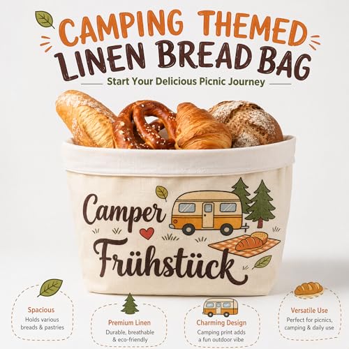 Kosz na pieczywo, kosz na bułki, kosz do przechowywania, kosz śniadaniowy – "Camper Bread", kosz na pieczywo z materiału, akcesoria kempingowe, prezent na kemping, do przyczepy kempingowej, 1 sztuka