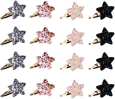 16 PSC Cute Star Metal Snap Hair Clips Tiny Hair Clips No Slip Accessories Sparkly Fashion Hair Barrettes for Women Girls Party Birthday Gift Supplies