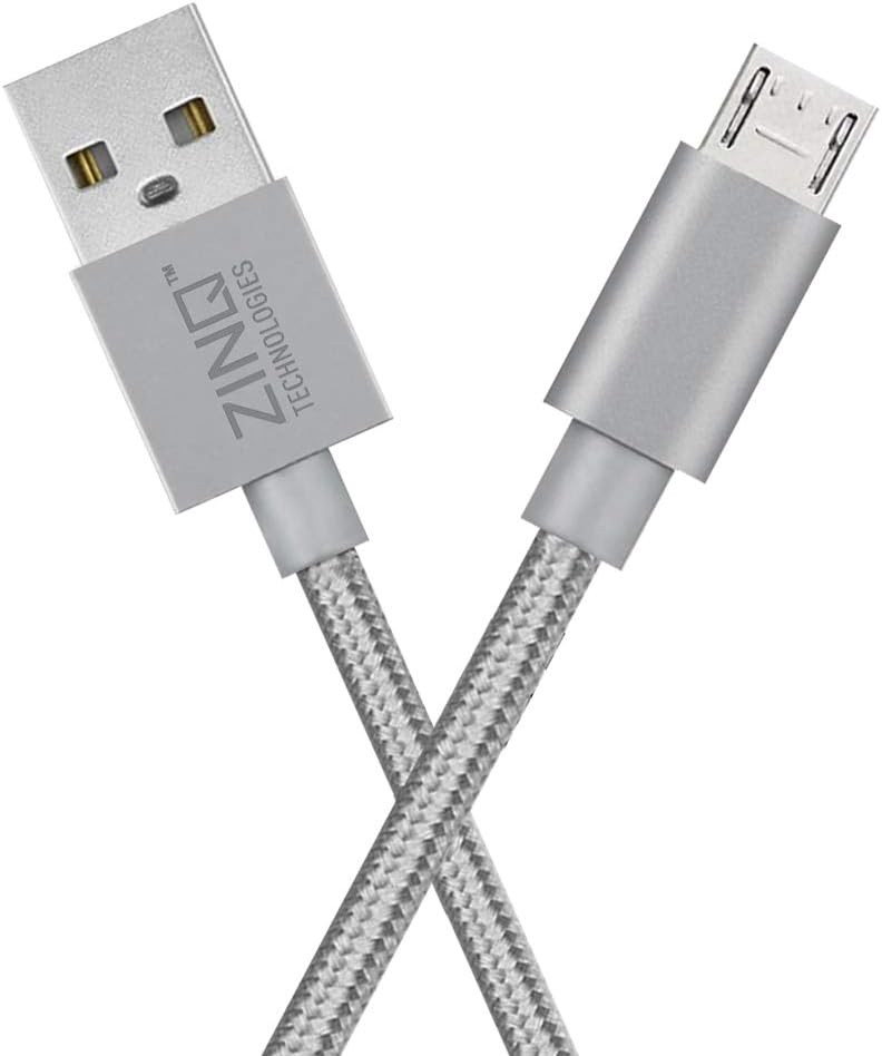 Zinq Technologies Nylon Braided Micro USB Cable - 4.9 Feet (1.5 Meters) - (Silver)