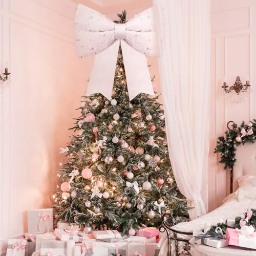 Gejoy 24 Inch Pink Christmas Giant Bow with Pearl Oversized Pearl Satin Bow Xmas Elegant Decoration for Christmas Tree Decorations Holiday Party Front Door Patio Outdoor Decor by Gejoy - Image 7