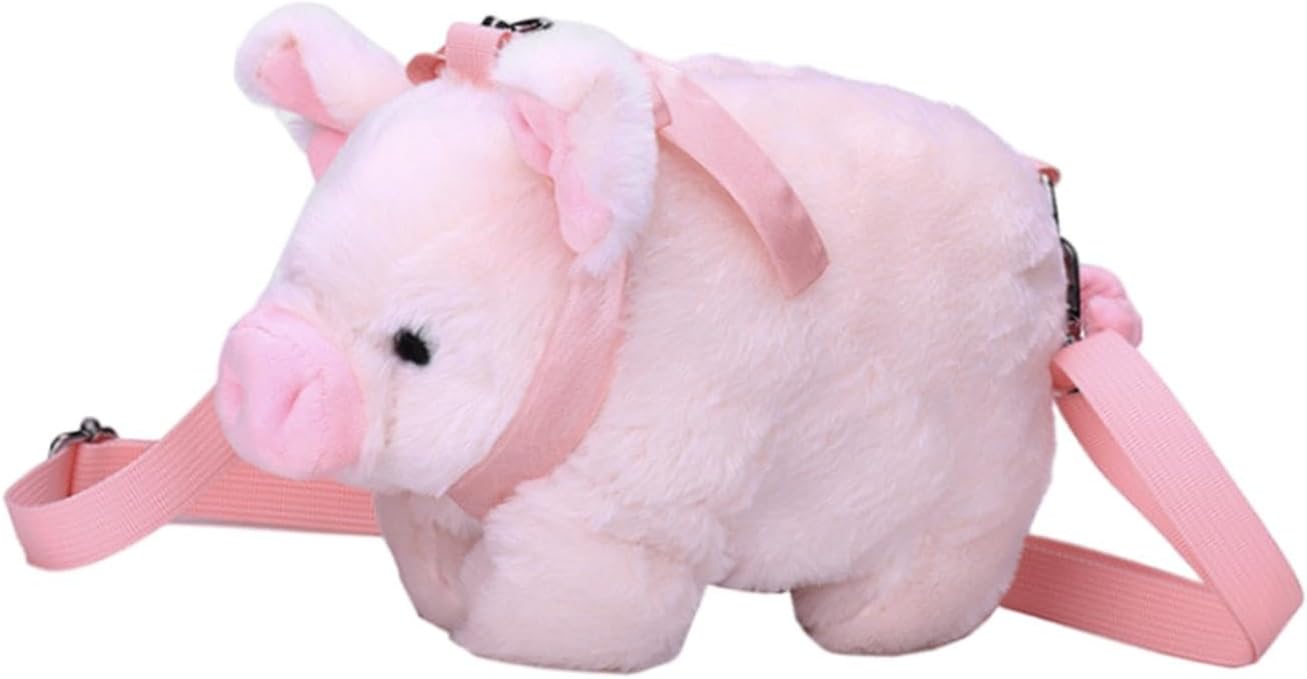 Plush Piggy Crossbody Bag, 17x27x12cm (6.7x10.6x4.7 inch) Cute Pink Shoulder Purse for Women, Adjustable Strap Plush Doll Toy Travel Pouch for Party Spring Summer