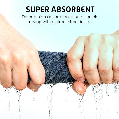 Image of FOVEO Microfiber Cloth 350 GSM - 40x40 cm, (Grey) | Ultra-Soft, Lint-Free & Streak-Free Towels for Car, Bike, Interior & Exterior Detailing, Polishing & Washing (Pack of 5)