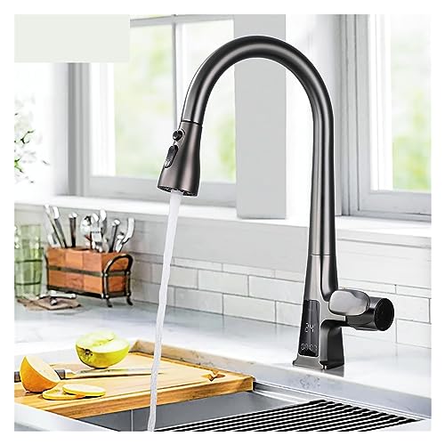 Robinet d'évier à double commande noir et chrome avec écran digital intégré - 3