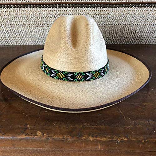 Hat Band, Hatbands For Men And Women, Leather Straps, Cowboy Beaded Bands, White, Grey, Black, Green, Yellow, Handmade In Guatemala 7/8 Inches X 21 Inches #TOP1