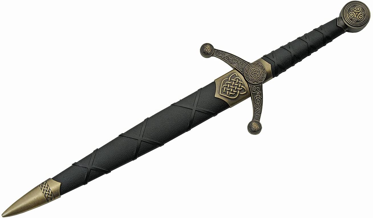SZCO Supplies 16" Golden Spear-Point Replica Medieval Celtic Knot Knife with Scabbard,Gold/Black,211532-GD - Image 3