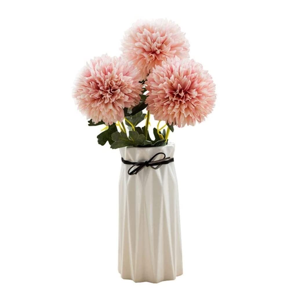 AYCDL Artificial Flowers Silk Hydrangea With Ceramic Vase 3 Heads Bouquets Arrangement Centerpiece Decor Fake