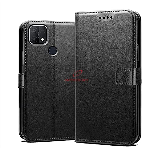 Image of Inside Rubber TPU with Card Pockets Magnetic Closure Protection Compatible with Oppo A15, CPH2185 (Black)