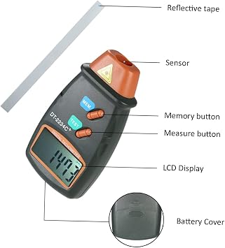 Hancaner Digital speedometer, hand photo, tachometer, laser, non-contact range, 2.5 RPM-99,999 RPM LCD screen, engine speedometer, 3 reflex foils