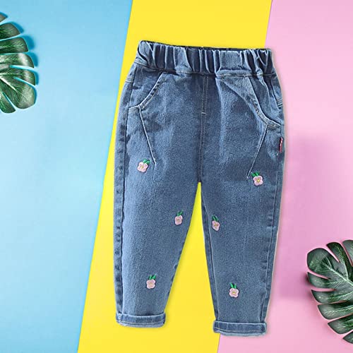 Toddler Baby Girls Baggy Jeans Pull on Denim Pants Elastic Waist Flower Print Trousers Stretch Loose Fall Outfit3