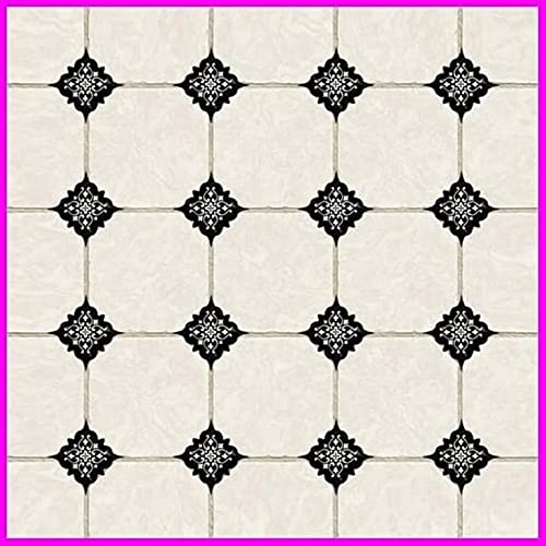 JAAMSO ROYALS 15 pcs Black and White Ceramic Tile Stickers Waterproof Floor Kitchen Wall Sticker for Floor Decor and Home Decor (30 CM x 45 CM) (Black, White)
