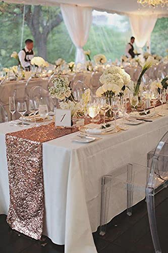 Sequin Table Runners Rose Gold- 12 X 108 Inch Glitter Rose Gold Table Runner-Rose Gold Party Supplies Fabric Decorations For Holiday Christmas Gift Wedding Birthday #TOP5