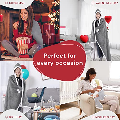 Premium Wearable Hooded Blanket For Adult Women And Men 71"X51" - Super Soft, Lightweight, Microplush, Cozy And Functional Throw Blanket (Silver) #TOP3