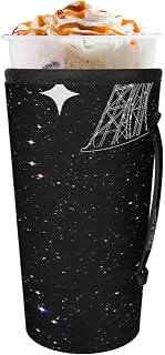 Hand Painted Tower Star Night Iced Coffee Sleeve with Handle Reusable Neoprene Insulated Sleeves Cup Cover 30-22 OZ for Iced & Hot Drinks Beverages Sleeve