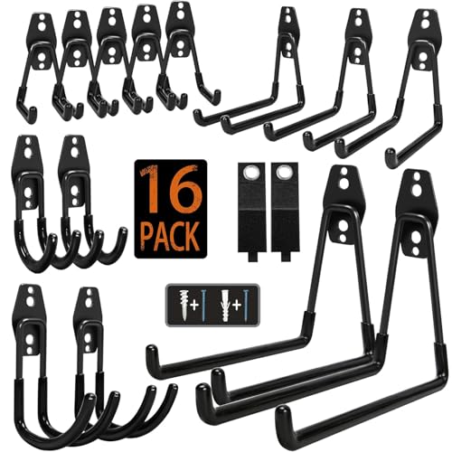 KOFANI Steel Garage Storage Hooks - 16 Pack Anti-Slip...